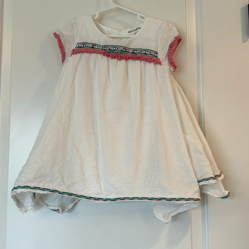artisan NY short sleeve girls shirt pink teal white dots 5T